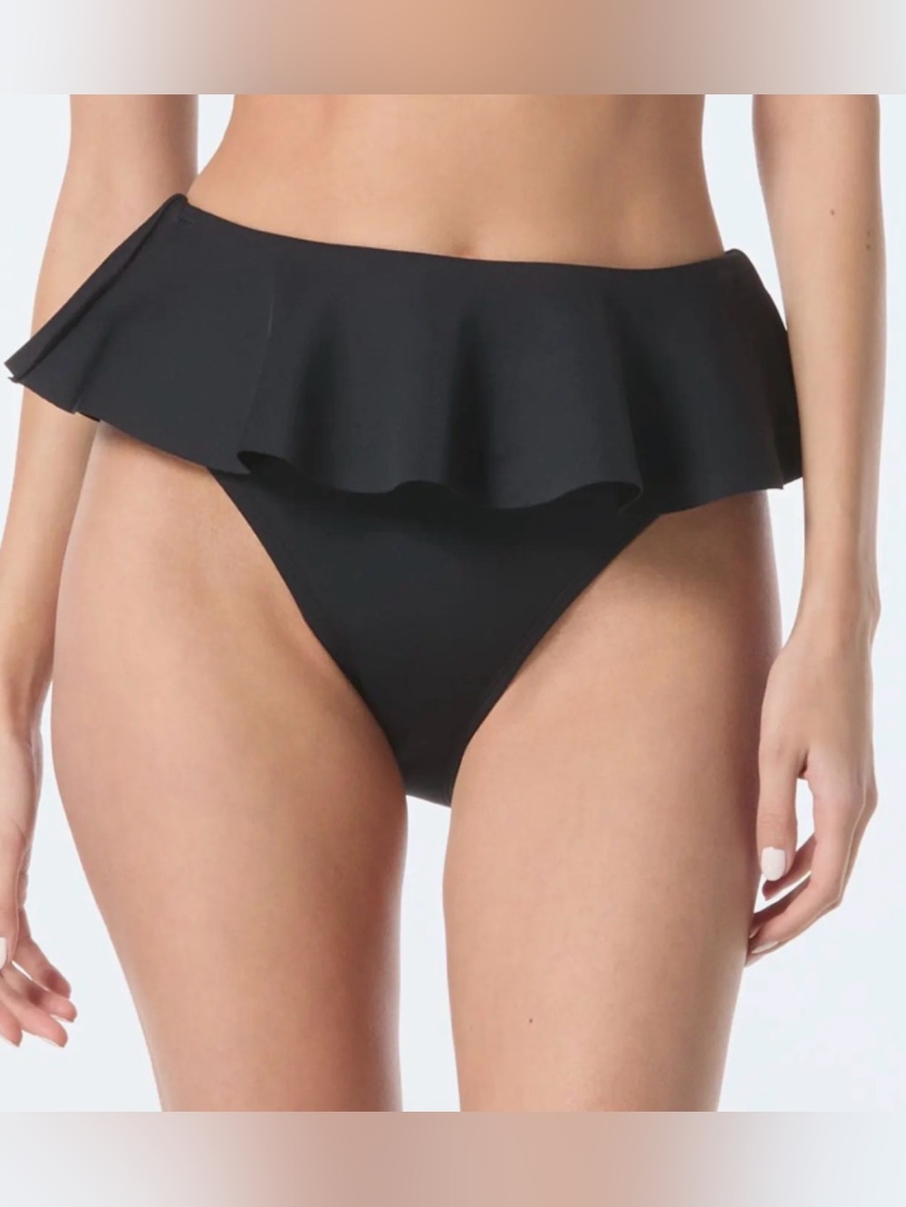 Vince Camuto Black High-Waist Ruffle Bikini Bottom